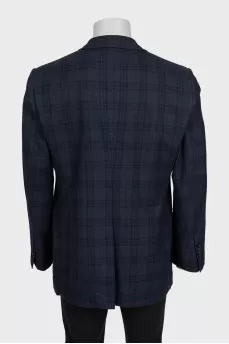 Men's dark blue printed wool jacket