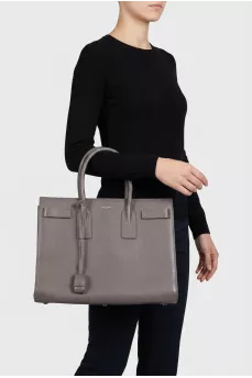 Gray leather tote Sac de Jour