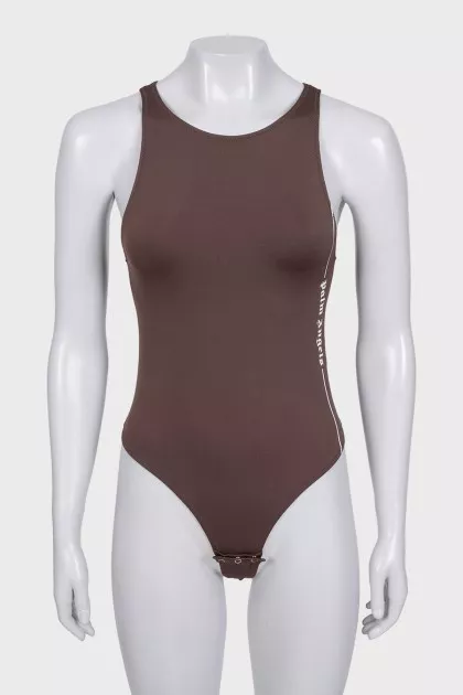 Brown sleeveless bodysuit with print