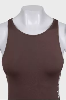 Brown sleeveless bodysuit with print
