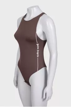 Brown sleeveless bodysuit with print