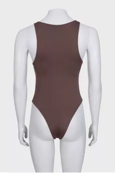 Brown sleeveless bodysuit with print