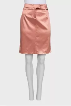 Pink satin pencil skirt