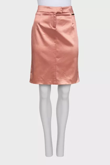 Pink satin pencil skirt