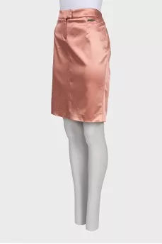 Pink satin pencil skirt