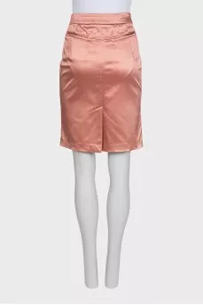 Pink satin pencil skirt