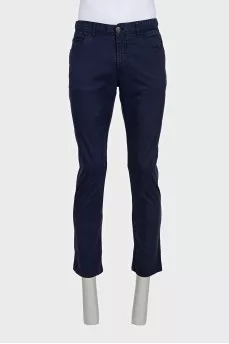 Men's blue trousers with leather jacron