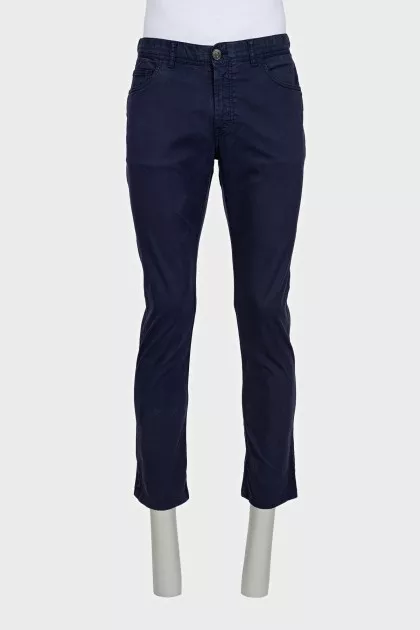 Men's blue trousers with leather jacron