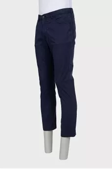 Men's blue trousers with leather jacron