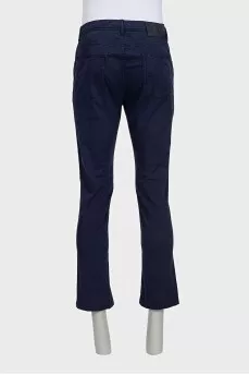 Men's blue trousers with leather jacron
