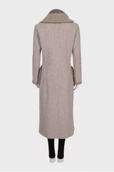 Gray coat with a knitted collar