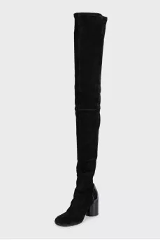 Black over-the-knee boots with heels