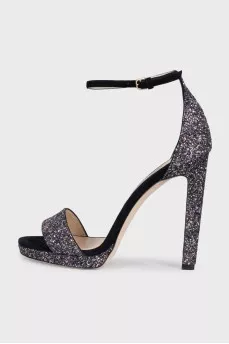 Suede heeled sandals decorated with glitter