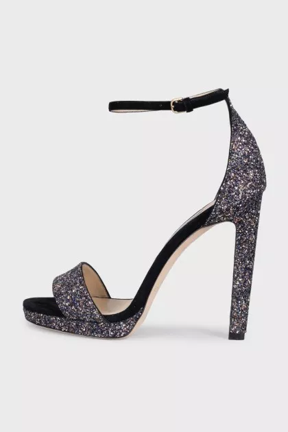Suede heeled sandals decorated with glitter