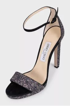 Suede heeled sandals decorated with glitter