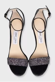 Suede heeled sandals decorated with glitter