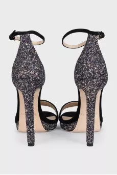 Suede heeled sandals decorated with glitter
