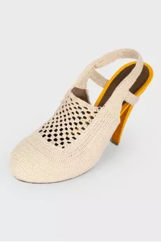 Textile knitted yellow heel sandals