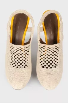 Textile knitted yellow heel sandals