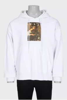 Men's white hoodie with print