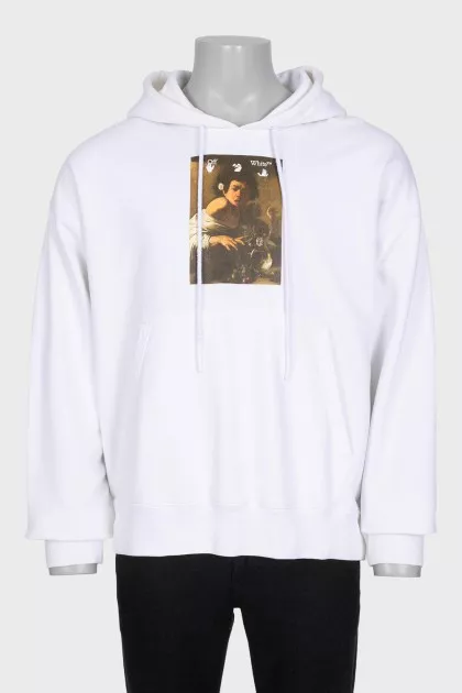 Men's white hoodie with print