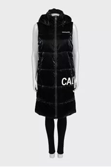 Black long vest with signature print