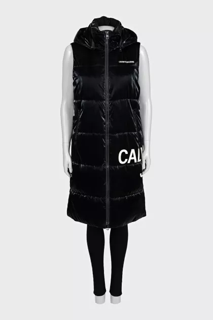 Black long vest with signature print