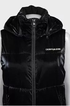 Black long vest with signature print