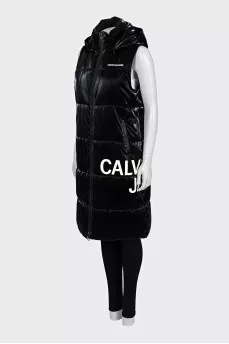 Black long vest with signature print
