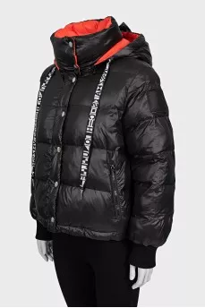 Reversible cropped down jacket with a hood