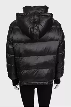 Reversible cropped down jacket with a hood