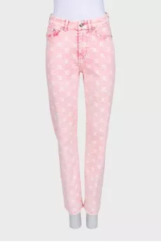 Pink straight-fit jeans with a signature print
