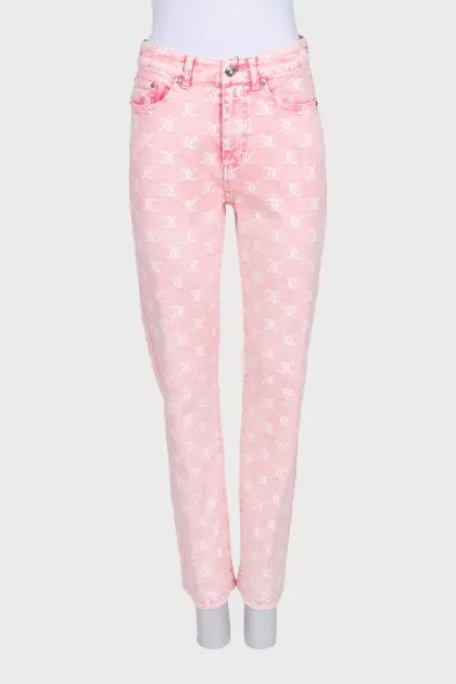 Pink straight-fit jeans with a signature print