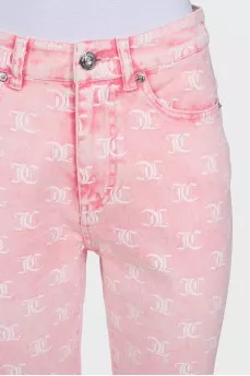 Pink straight-fit jeans with a signature print