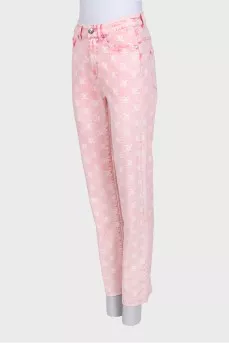Pink straight-fit jeans with a signature print