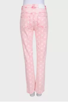 Pink straight-fit jeans with a signature print