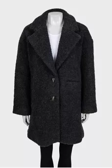 Straight-cut teddy coat with buttons