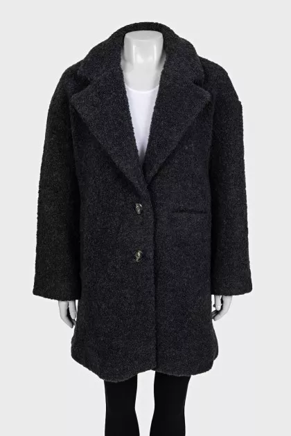 Straight-cut teddy coat with buttons