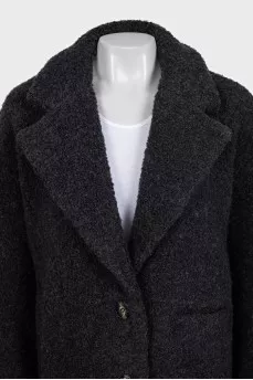 Straight-cut teddy coat with buttons