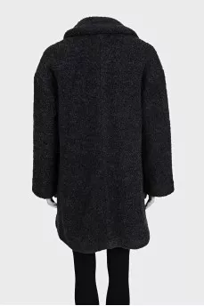 Straight-cut teddy coat with buttons