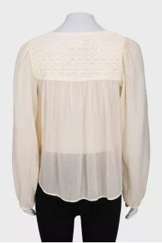 Beige loose blouse with lace insert