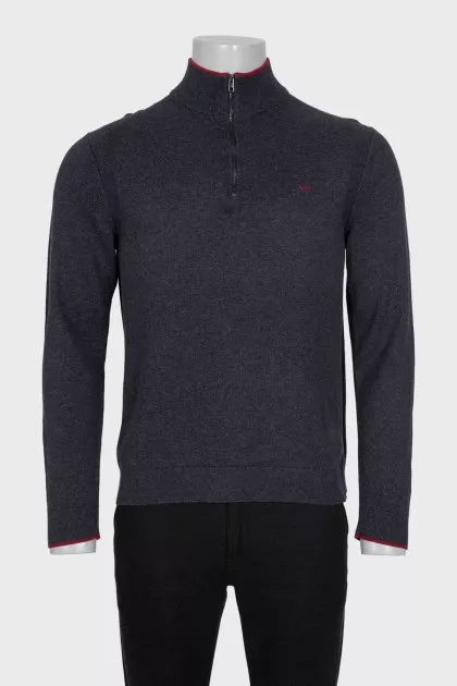 Men's grey zip-up jumper with brand logo