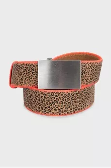 Animal print leather belt with vibrant trim