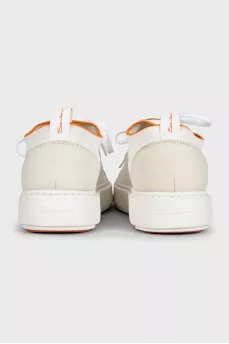 Чоловічі білі кеди зі шкіряними задниками