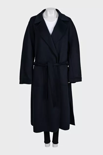 Dark blue coat with a belt