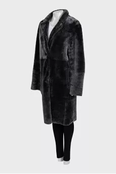 Double-sided straight-cut sheepskin coat with patch pockets