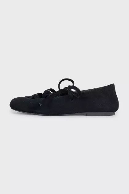 Black suede lace-up ballet flats