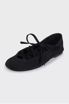 Black suede lace-up ballet flats