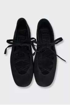 Black suede lace-up ballet flats