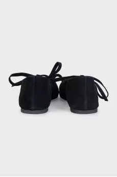 Black suede lace-up ballet flats